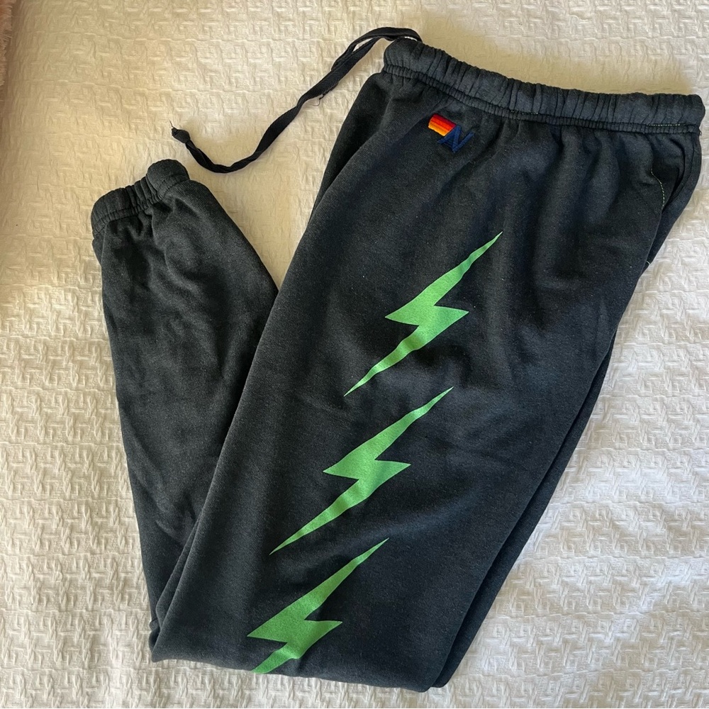 Aviator Nation Joggers with Neon Green Lightning Bolts